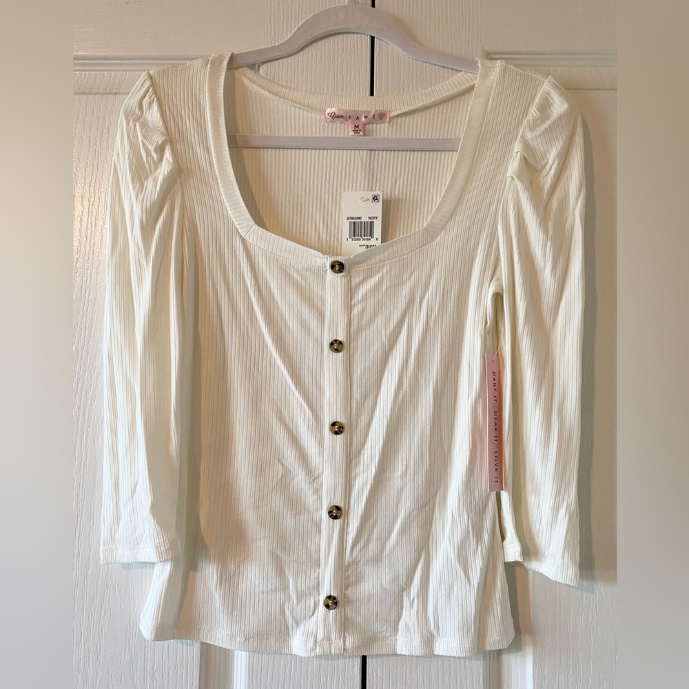 Crave Fame Ribbed Top in Ivory